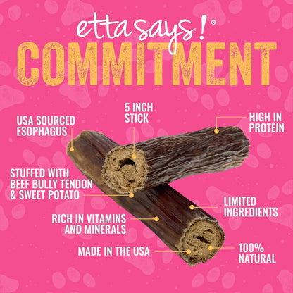 etta says! Esophonormous Esophagus Stuffed Bully Sticks for Dogs - Made in The USA with All Natural, Limited Ingredients - High Protein Dog Chew - 10", 3 Packs