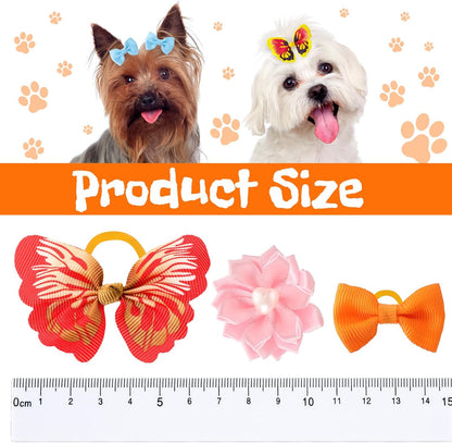 Janinka 36 Pieces Dog Hair Bows with Rubber Bands Butterfly Small Dog Knotted Bows Flower Pearls Elastic Hair Ties Bands for Pets Puppy Cats Grooming Accessories (Fresh Color)