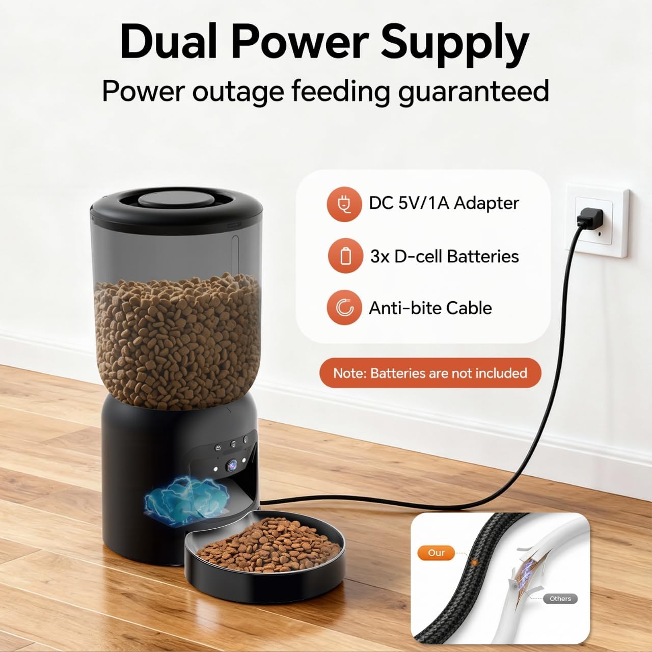 Automatic Cat Feeder with Camera, HD 3K Video with Night Vision, 5G/2.4G WiFi with 2-Way Audio, Auto Feeding Schedule, Detachable Washable Parts, Black