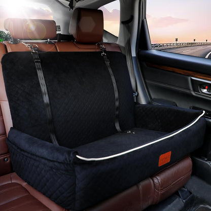 Large Dog Car Seat Under 60 lbs or 2 Small Dogs,Dog Bed for Car Back Seat with Seat Belt Fixation,The Seat Fabric Soft and Comfortable,Size is 31.5in x 20in x 21.5in,Removable and Washable.(Black)