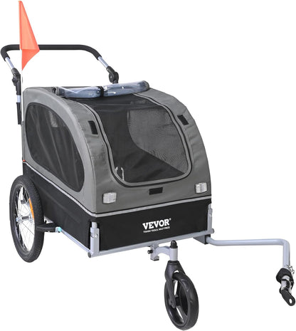 VEVOR Dog Bike Trailer, Supports up to 66/88/100 lbs, 2-in-1 Pet Stroller Cart Bicycle Carrier, Easy Folding Cart Frame with Quick Release Wheels, Universal Bicycle Coupler, Reflectors, Flag