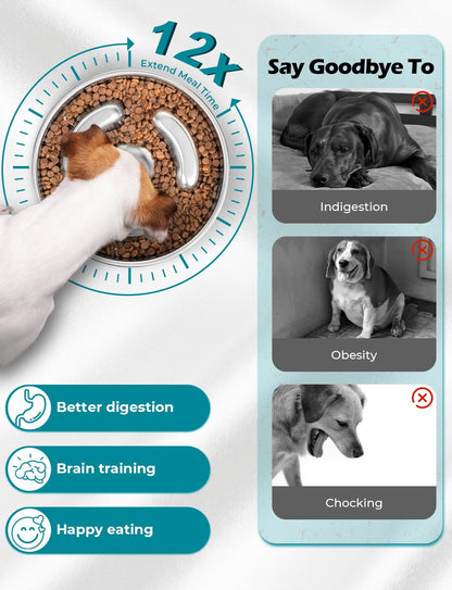 Slow Feeder Dog Bowl Stainless Steel，8-inch Diameter Dog Slow Feeder Bowl，Heavy Duty with Non-Slip Rubber Base，4Cups Capacity for Medium & Large Dogs to Slow Down Eating