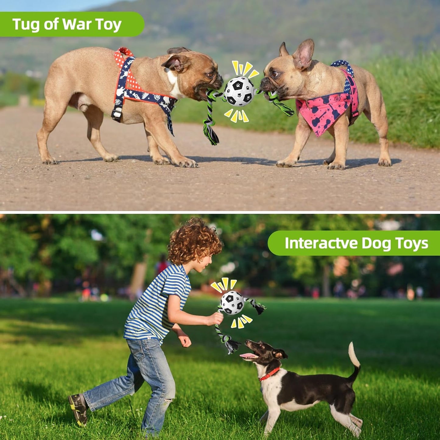 QDAN Dog Rope Toys for Small Medium Puppy, Soccer Ball for Dogs, Outdoor Dog Toys (Black)