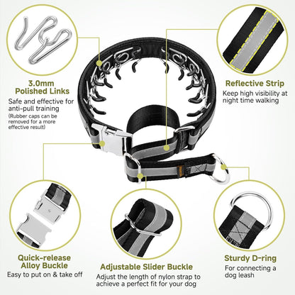 Mayerzon Martingale No Pull Collar for Large Medium Dogs, Patented Dog Walking Training Collar for Pulling, 1.5'' Wide Alloy Buckle, Neoprene Padded, Adjustable, Reflective, Easy to Use(L, Black)