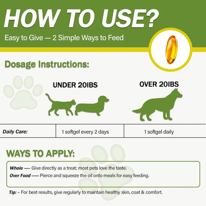 Dog Fish Oil Capsules for Large Breeds – No Spill, No Fishy Smell Softgels – Omega-3 EPA & DHA for Skin, Coat, Joints & Shedding Support