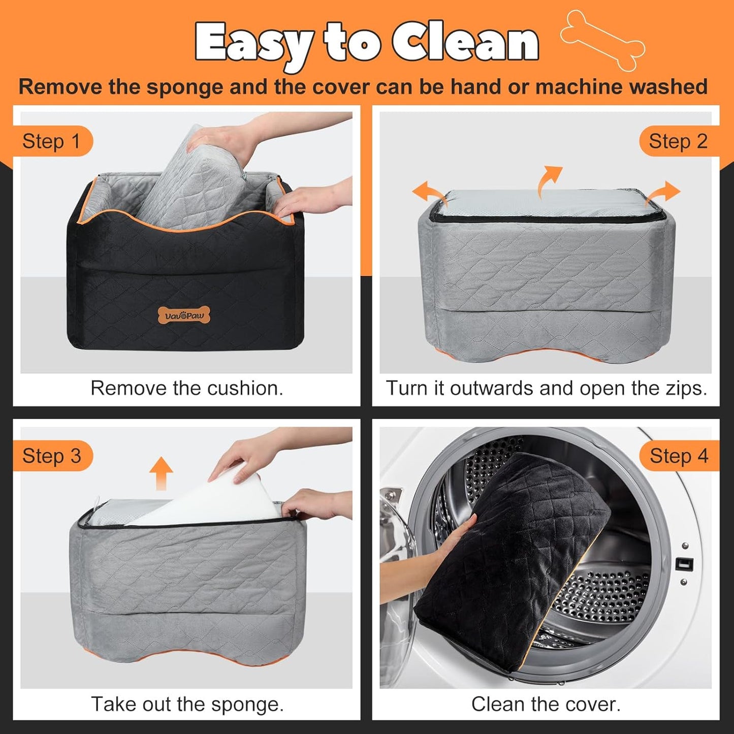 Small Dog Car Seat, Waterproof Dog Booster Seat with Thick Cushion & Safety Leash, Removable Car Back Seat Bed for 1 Small Dogs Under 25lbs, Pet Car Seat for Travel, Black/Gray