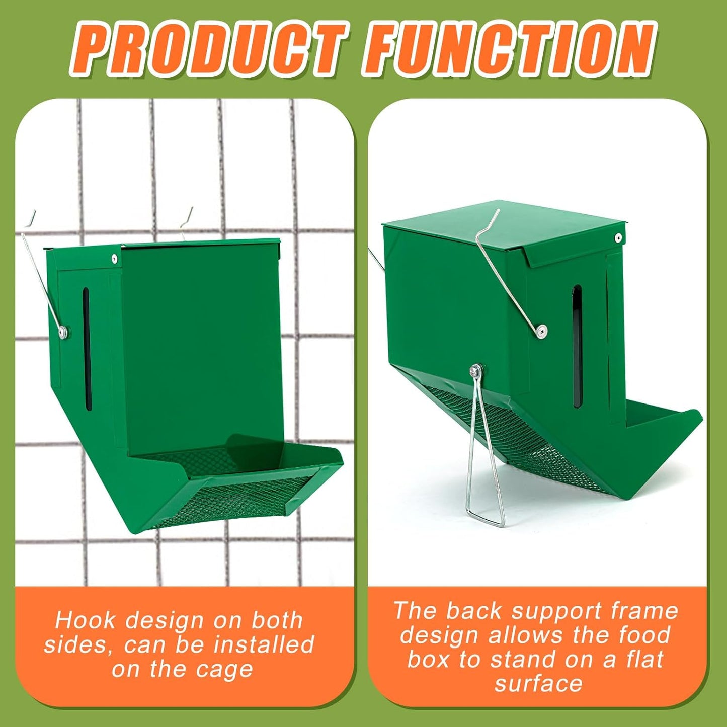 Maxcheck 2 Pcs Rabbit Feeder for Cages Small Animal Food Dispenser with Lid Metal Chicken Grit Oyster Shell Feeders Outside (4.7 Inches,Viewing Window,Green)