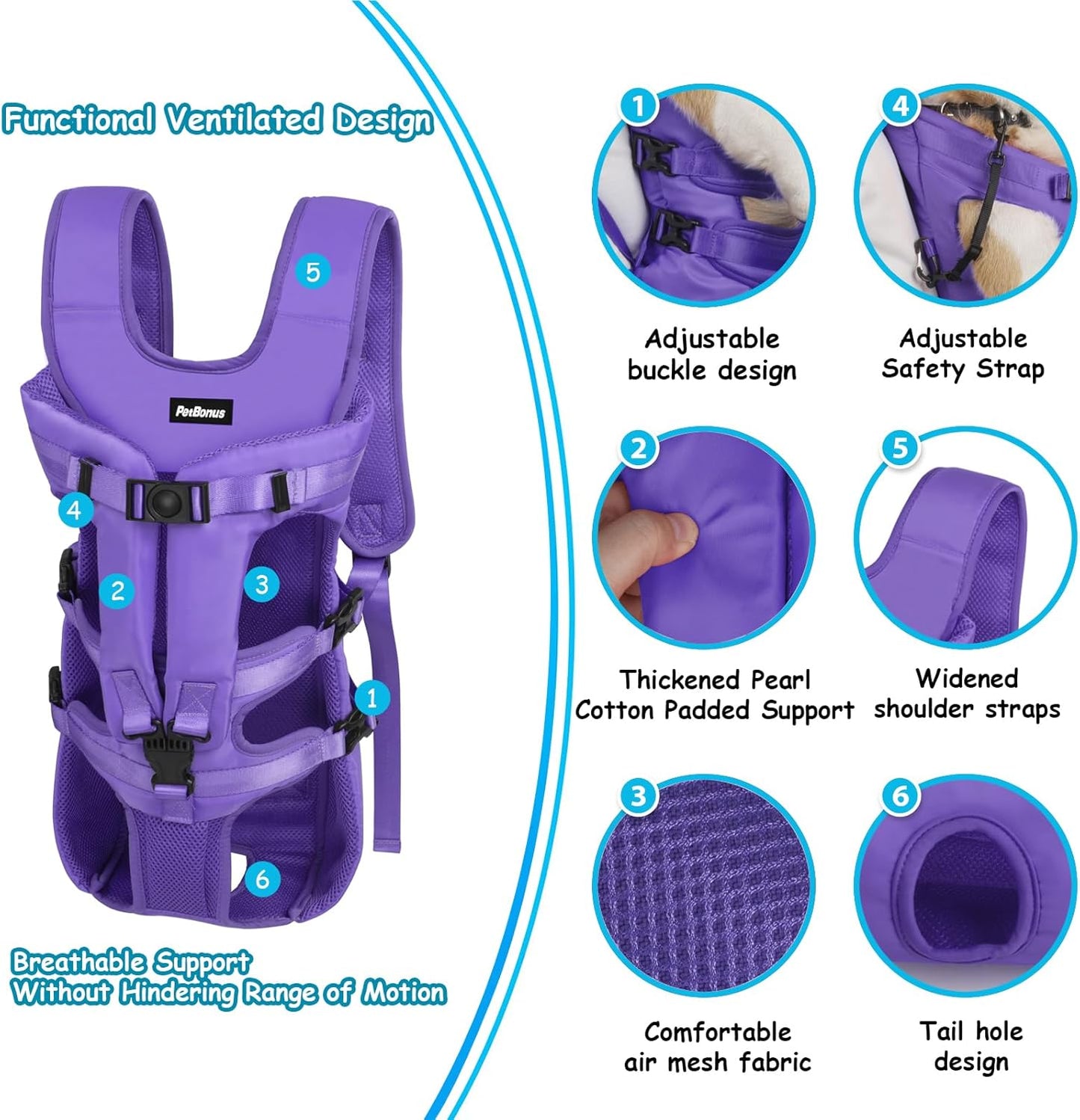 PetBonus Pet Front Dog Carrier Backpacks and Dog Seat Belt for Car
