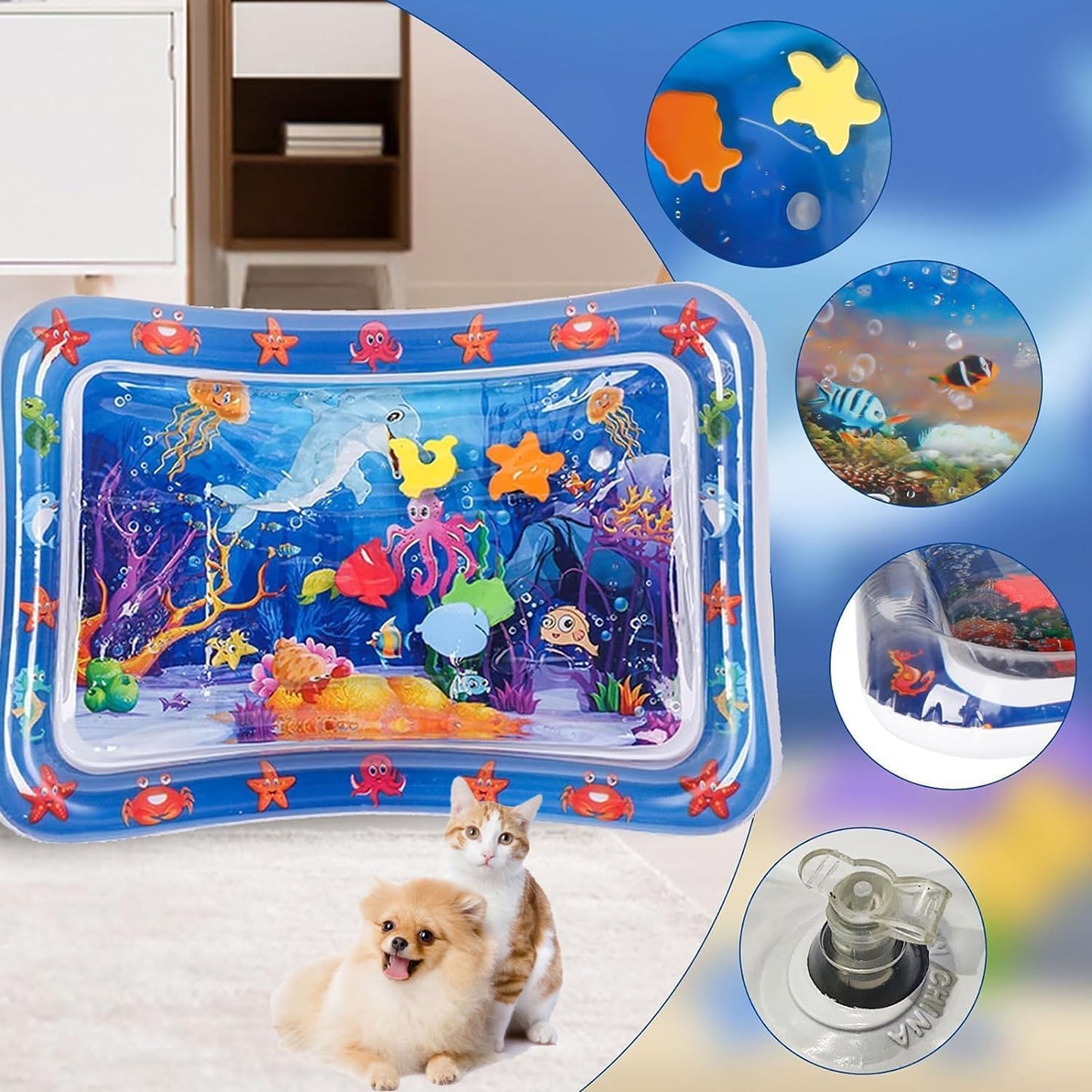 2 Packs Thickened Water Sensor Play Mat for Cats,Cat Cooling Pad Keep Your Pets Cool in The Summer,Cats Water Play Mat with Fish for Pet Play,Cat Water Mat Toy for Kids,Pets(Dolphin Design)