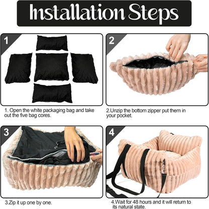 Dog Car Booster Seat, for Small Dogs Under 30 lbs, Detachable Washable Travel Bed with Storage Pockets and Safety Belt (Pink, Medium)