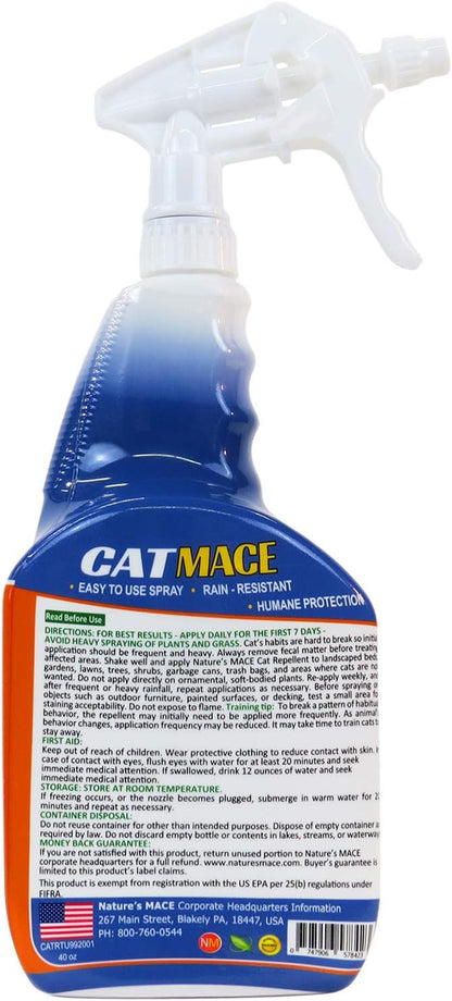 Nature's Mace Cat Mace Cat Repellent, Spray Deterrent for Urine Marking, Keep Cats Away for Outdoor & Indoor Use, Scratching, Flowerbeds, Yards, Pets, Garden, Plants, Ready-to-Use, 40 oz Spray