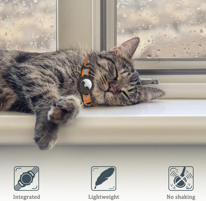 Reflective AirTag Cat Collar, Integrated Cat Tracker Collar with Air Tag Holder and Bell, Safety Elastic Band Cat GPS Collars for Girl Boy Cats, Kittens and Puppies (Orange, S)
