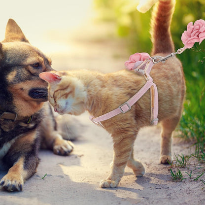 ERINGOGO Cat Harness and Leash Adjustable Cotton Linen Traction Rope 1.0Cm Light Pink Breathable Outdoor Walking Strap for Cats and Kittens