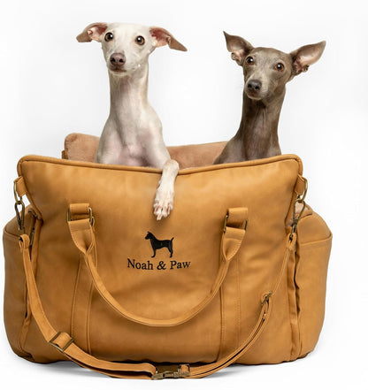 Noah & Paw Dog Car Seat Carrier, Small Dog Car Seat for Small Medium Pets with Harness Clip, 4X Safety Feature, Booster Travel Bed, Washable, Orthopedic Foam Wrapped with Plush, Vegan Leather