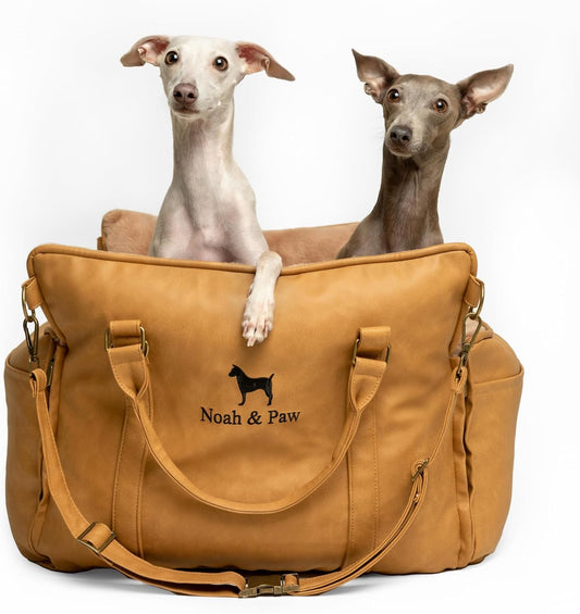 Noah & Paw Dog Car Seat Carrier, Small Dog Car Seat for Small Medium Pets with Harness Clip, 4X Safety Feature, Booster Travel Bed, Washable, Orthopedic Foam Wrapped with Plush, Vegan Leather