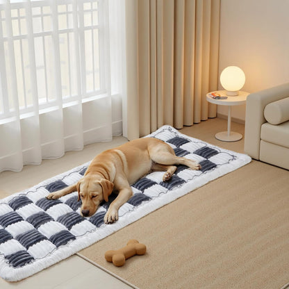 Back Seat Pet Bed Mat, Dog Car Bed for Large Dogs, Deluxe Plush Travel Beds with Anti-Slip Bottom, Custom Fit for Backseat Extenders and Seat Covers (Gray+White)