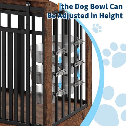 Double-Door Dog Crate Furniture, 55 Inch Rustic Wooden Indoor Dog House Side Table for Small to Medium Dogs, Chew-Resistant Pet End Table, Brown