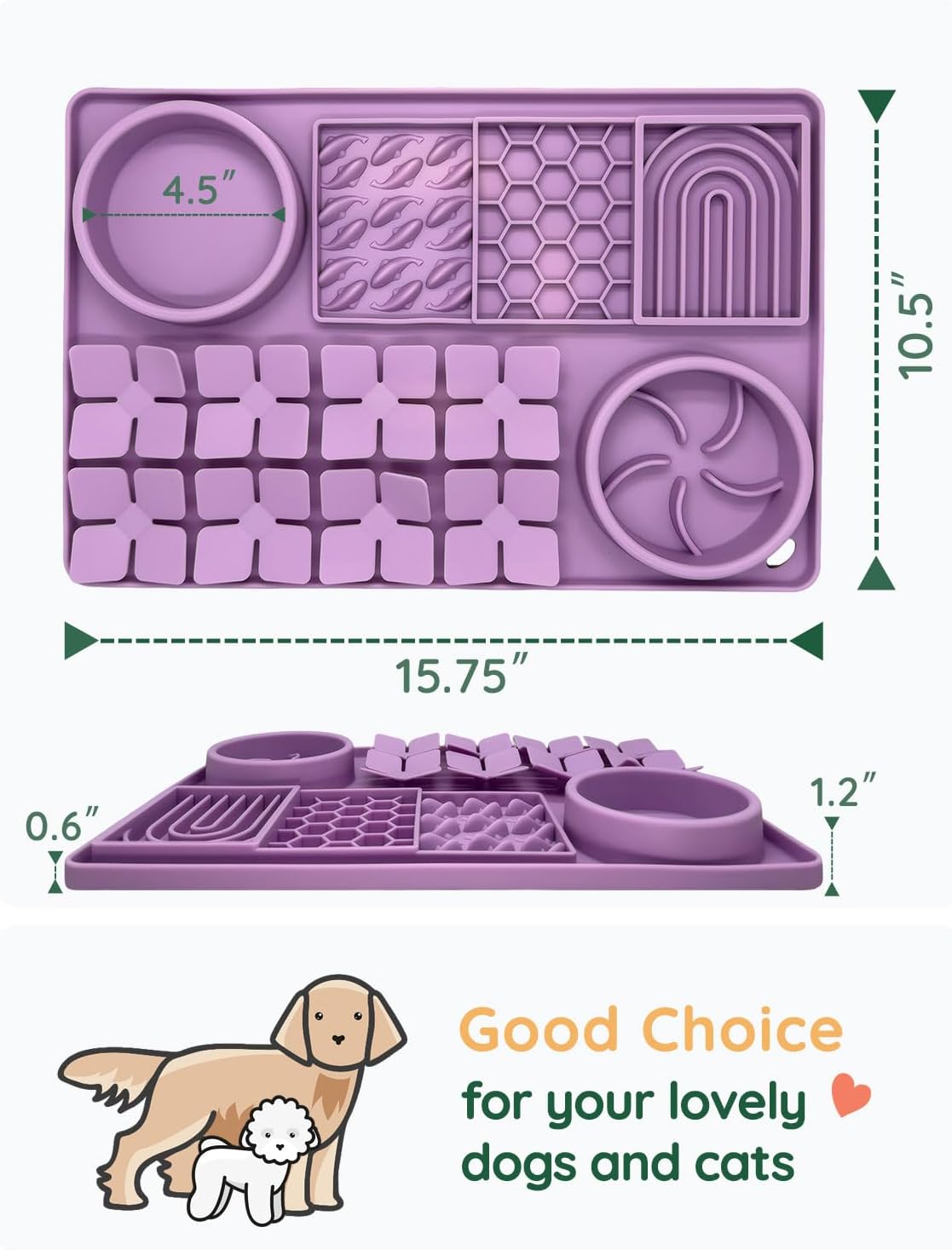 Slow Feeder Bowl Bundle: Purple 4in1 Licking mat (15.75" x 10.5" x 1.2") + Light Blue Starry Sky Feeder (5.3" x 3.7"), Silicone Lick mat with Suction Cups for Slow Eating and Keep Busy