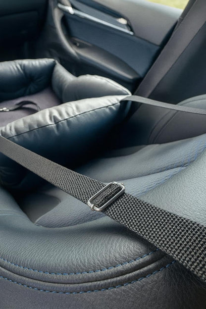 Dog Car Seat for Small Dogs, Travel Booster Bed with Safety Belt, Eco Leather Pet Seat, Black