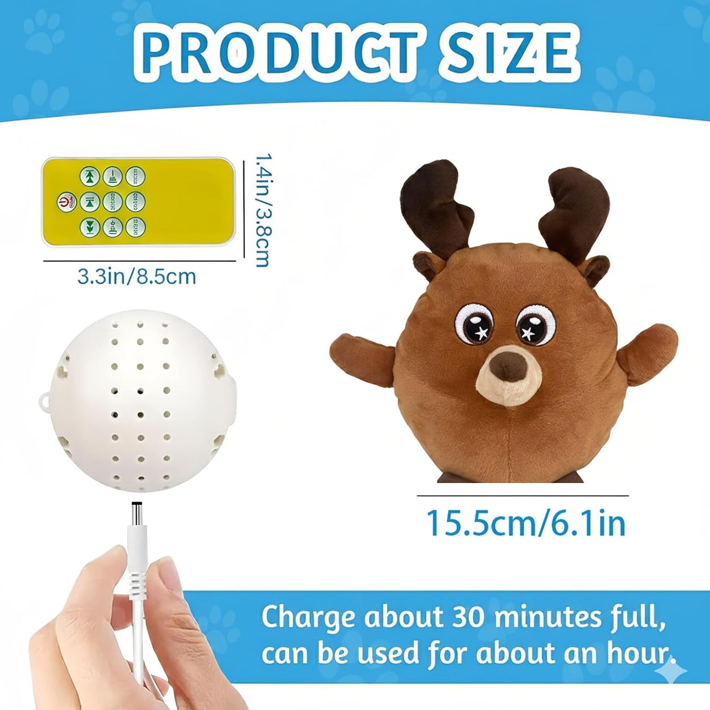 Interactive Dog Toy with Remote Control, 2025 Rechargeable Motion Activated Bouncing Pets Plush, Shaking Dog Toy with Recording & Music Modes, Washable Cover, Boredom Relief for Dogs & Cats (F)