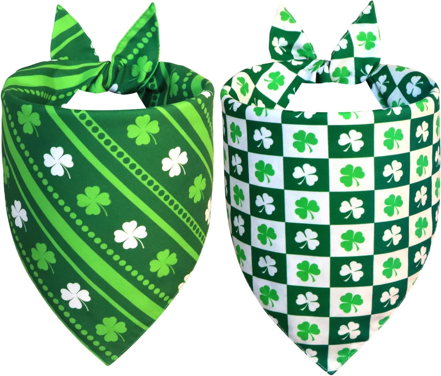 St. Patrick’s Day Bandanas 2-Pack - Reversible Leprechaun Hats Shamrock Scarf for Medium to Large Dogs, Green & White Costume Accessories for Irish Gift