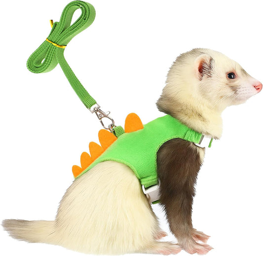 Ferret Harness and Leash Set Small Animals Vest Harness with Safe Bell Dinosaur Shaped Leash Set for Baby Rabbit Guinea Pig Teacup Chihuahua Mouse and Other Small Pet