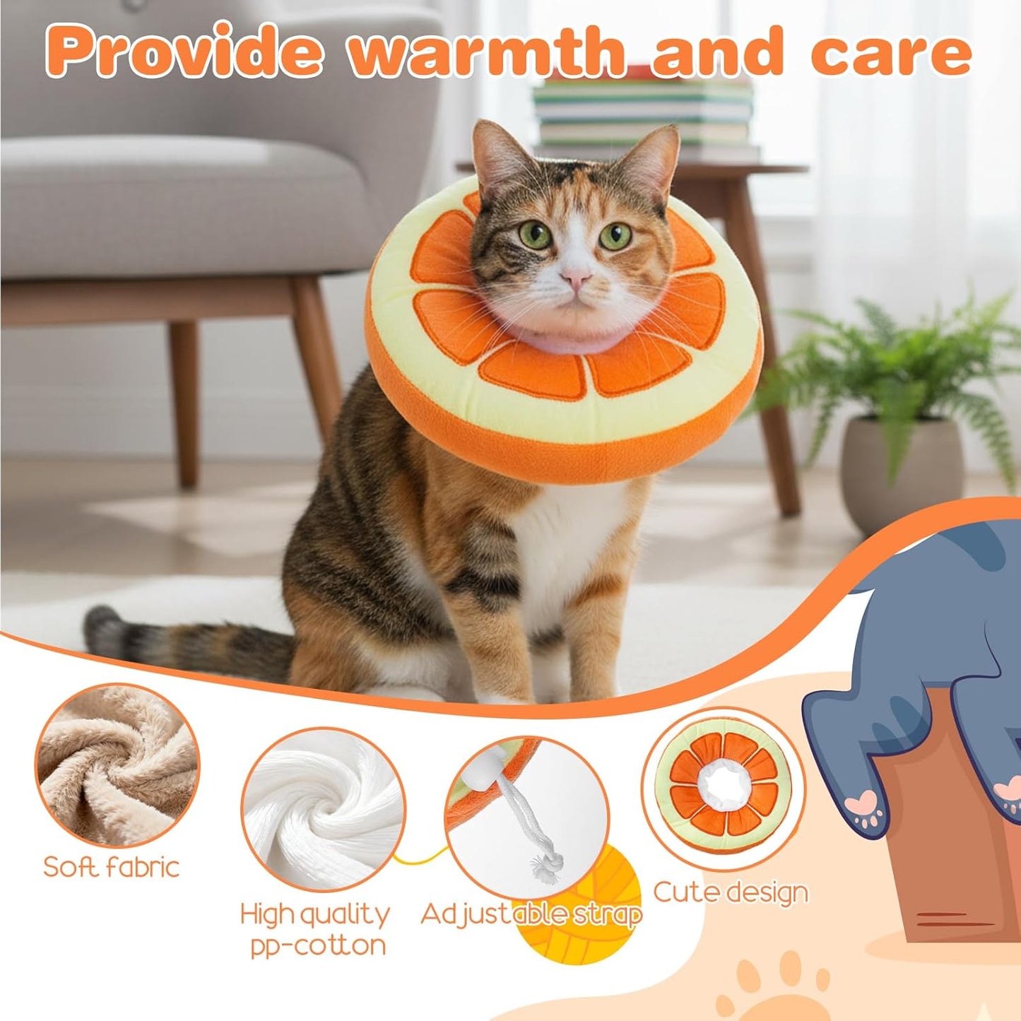 Soft Cat Cone Collar Cute Kitten Recovery Collar After Surgery to Stop Licking Adjustable Lightweight Elizabethan Neck Collar for Small Medium Large Cats Puppies Wound Healing, Orange