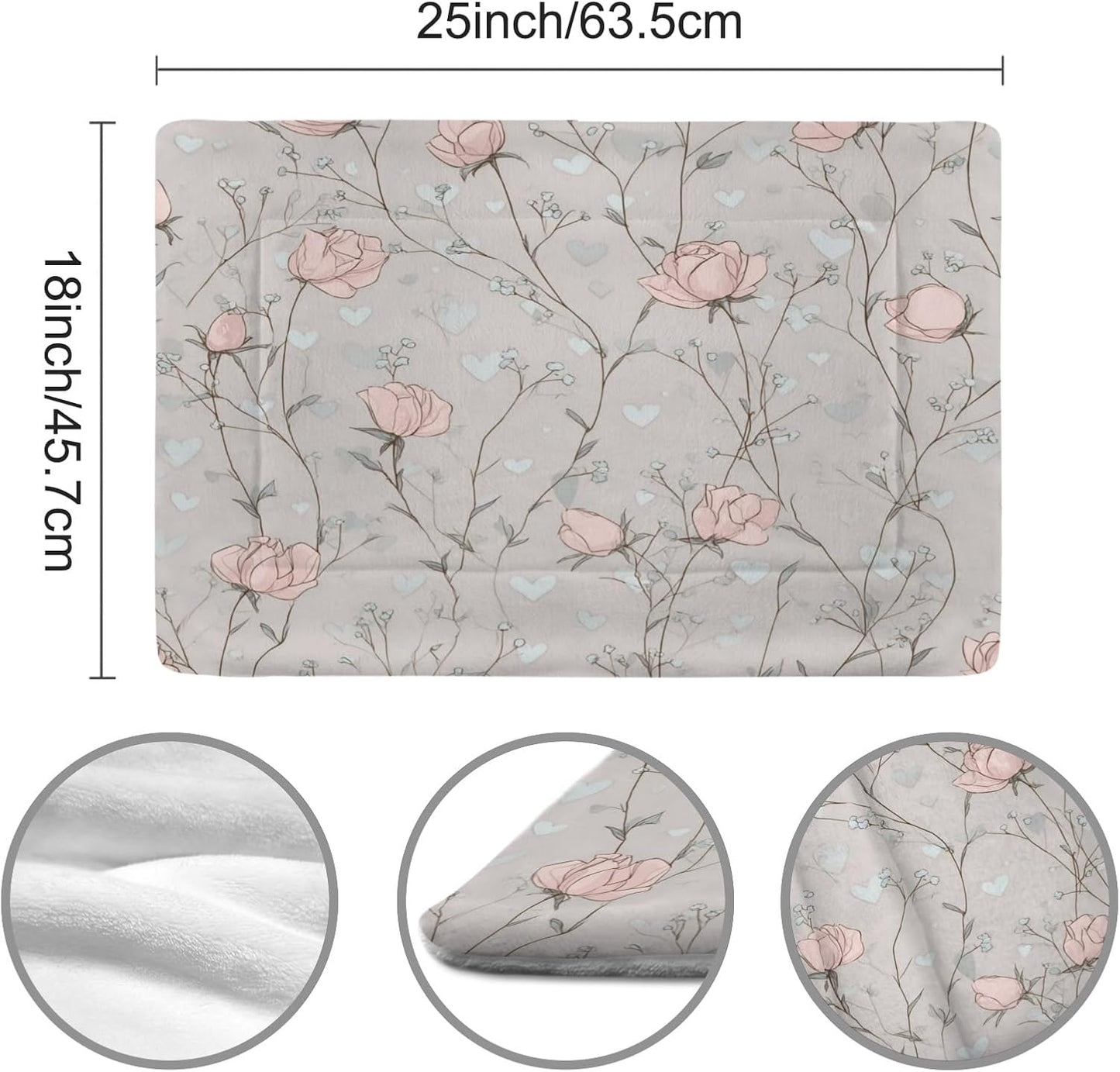 susiyo Playful Meadow Flower Pink Dog Bed Mat - Super Soft & Warm Pet Pad, 25x18 Inch Machine Washable Mat for Small Medium Dogs, Couch Protector, Crate & Travel Bed Topper