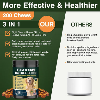 Dog Flea and Tick Prevention Allergy Chews Omega 3 for Dogs Treatment Chewable Natural Flea and Tick Skin and Coat Supplement Immune Dog Chews Yeast Relief Prevention for Dogs Itching and Licking