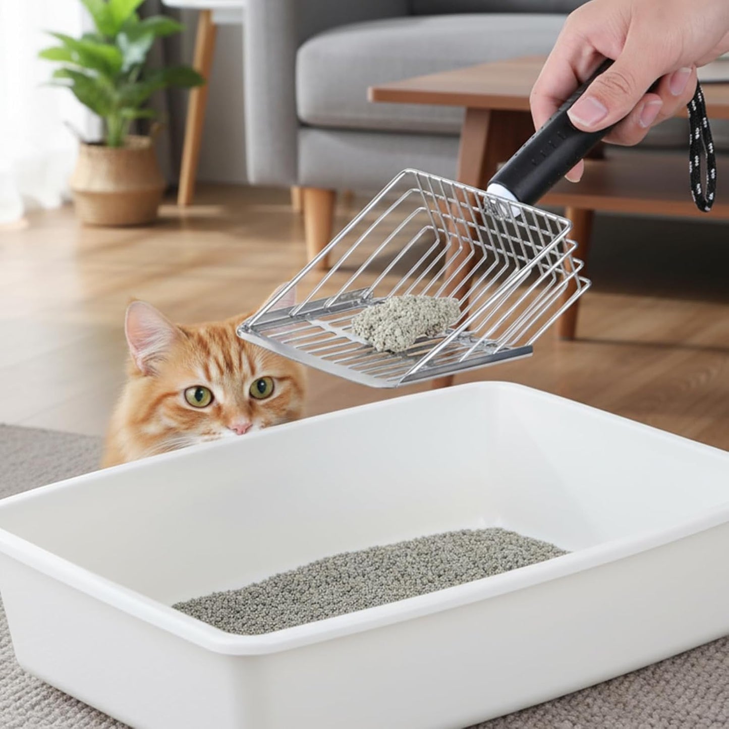 Cat Litter Scoop with Holder, Stainless Steel Cat Scooper with Holder Heavy Duty Durable Speed Sifter Washable Convenient Stand Easy Clean for All Litter Boxes