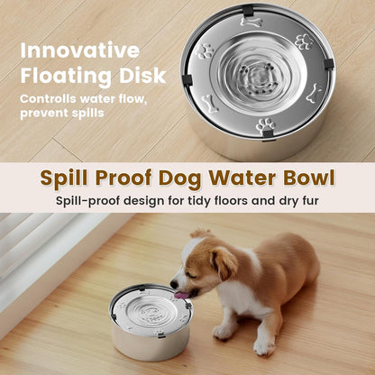 Dog Water Bowl 3L/101oz Stainless Steel No Spill Water Bowl for Dogs Spill Proof Slow Drinking Dog Water Feeder with Anti-Slip for Medium to Large Messy Drinkers