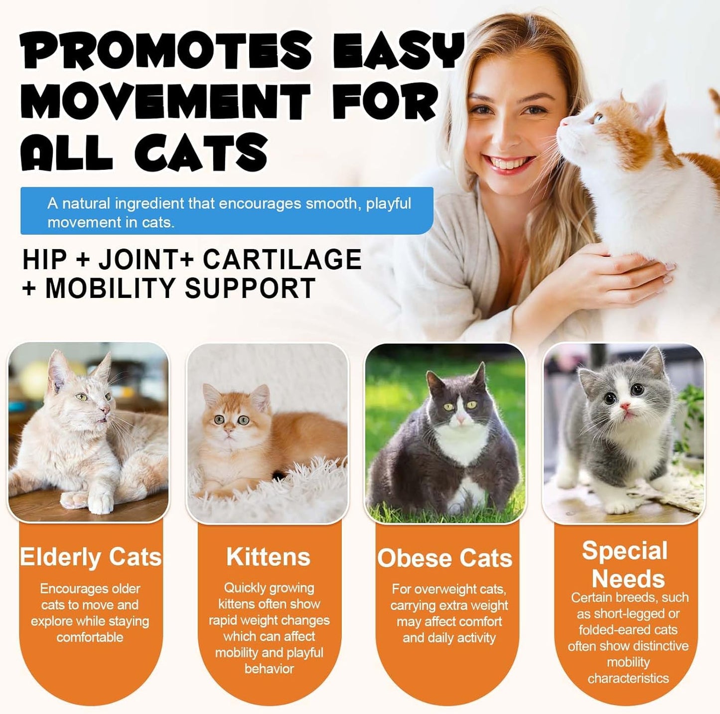 Cat Hip + Joint Health Crunchy & Creamy Chews, Joint Supplement Cat Treats with Glucosamine, Green Lipped Mussel & Omega-3s, Support Mobility, Flexibility & Comfort for Cats & Kittens, Chicken Flavour