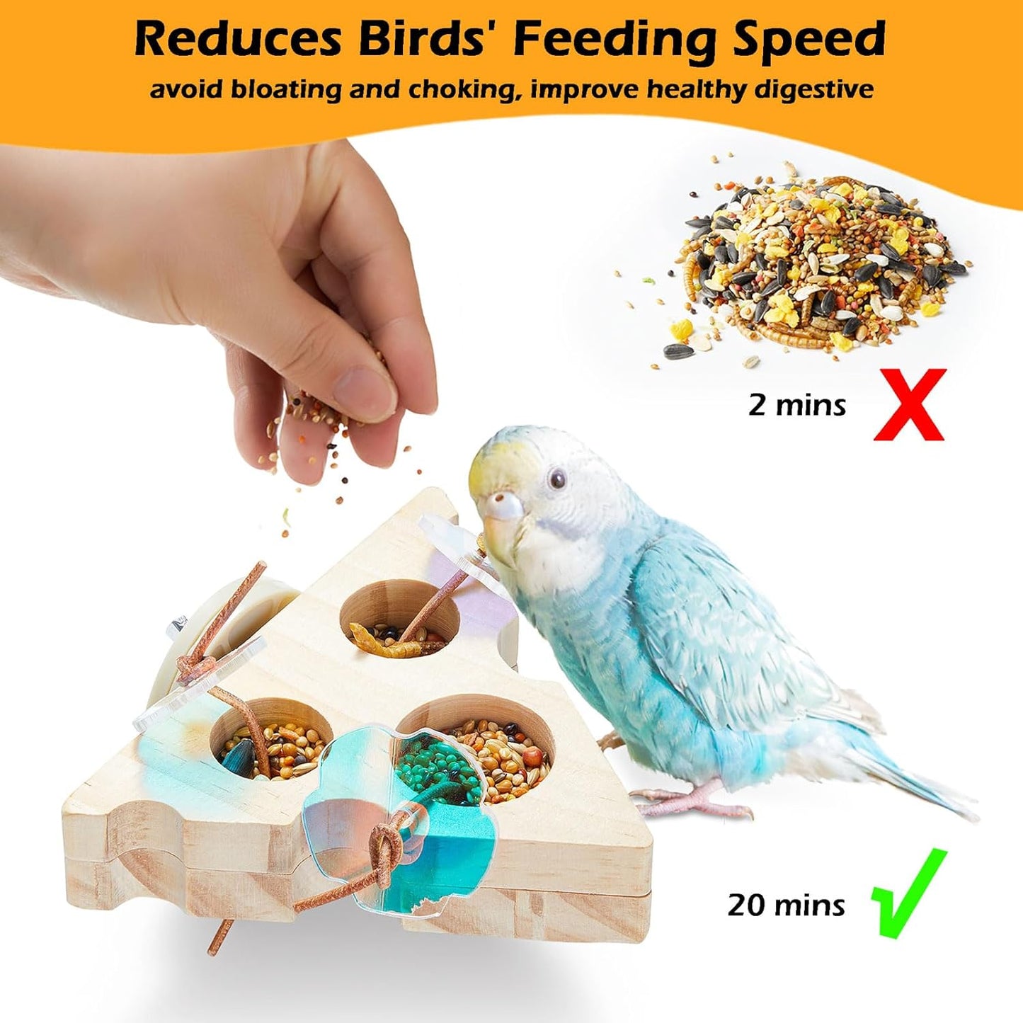 Bird Nest for Cage Swing, Chewproof Small Bird Bed Hanging House Hut & 2Pcs Wooden Small Bird Foraging Toys, Interactive Parakeet Foraging Toys for Cage, Bird Enrichment Toys