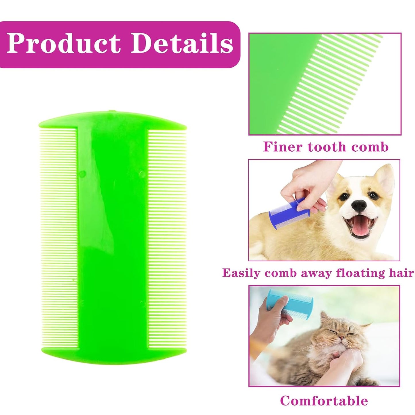 50 PCS Flea Lice Combs Grooming Fine Tooth Hair Combs for Dogs Cats, 5 Colors