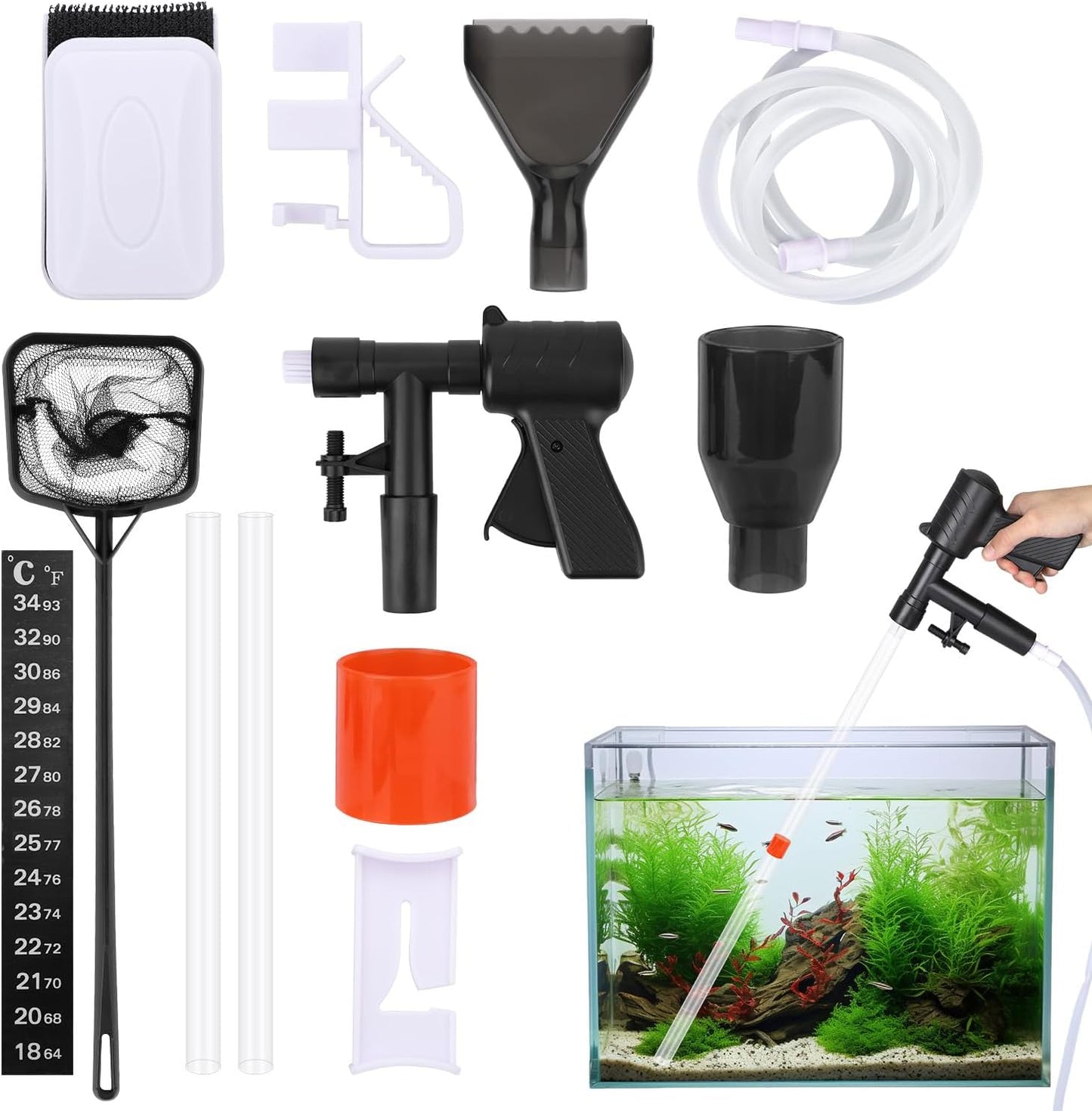 12pcs Fish Tank Cleaner Kit, Multi-Functional Aquarium Tank Vacuum Gravel Cleaning Tool Kit with Magnetic Glass Cleaner Accessories for Sand Siphon Washing and Water Changing
