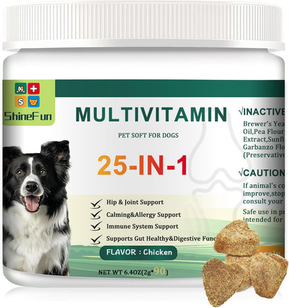 25-in-1 Dog Vitamins & Supplements Multivitamin Soft Chews Supports Skin, Coat, Heart, Joints, Digestive, Liver, Brain, Eyes & Immunity 30% Cheaper, 30% More Active Ingredients