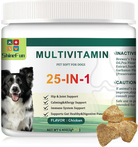 25-in-1 Dog Vitamins & Supplements Multivitamin Soft Chews Supports Skin, Coat, Heart, Joints, Digestive, Liver, Brain, Eyes & Immunity 30% Cheaper, 30% More Active Ingredients