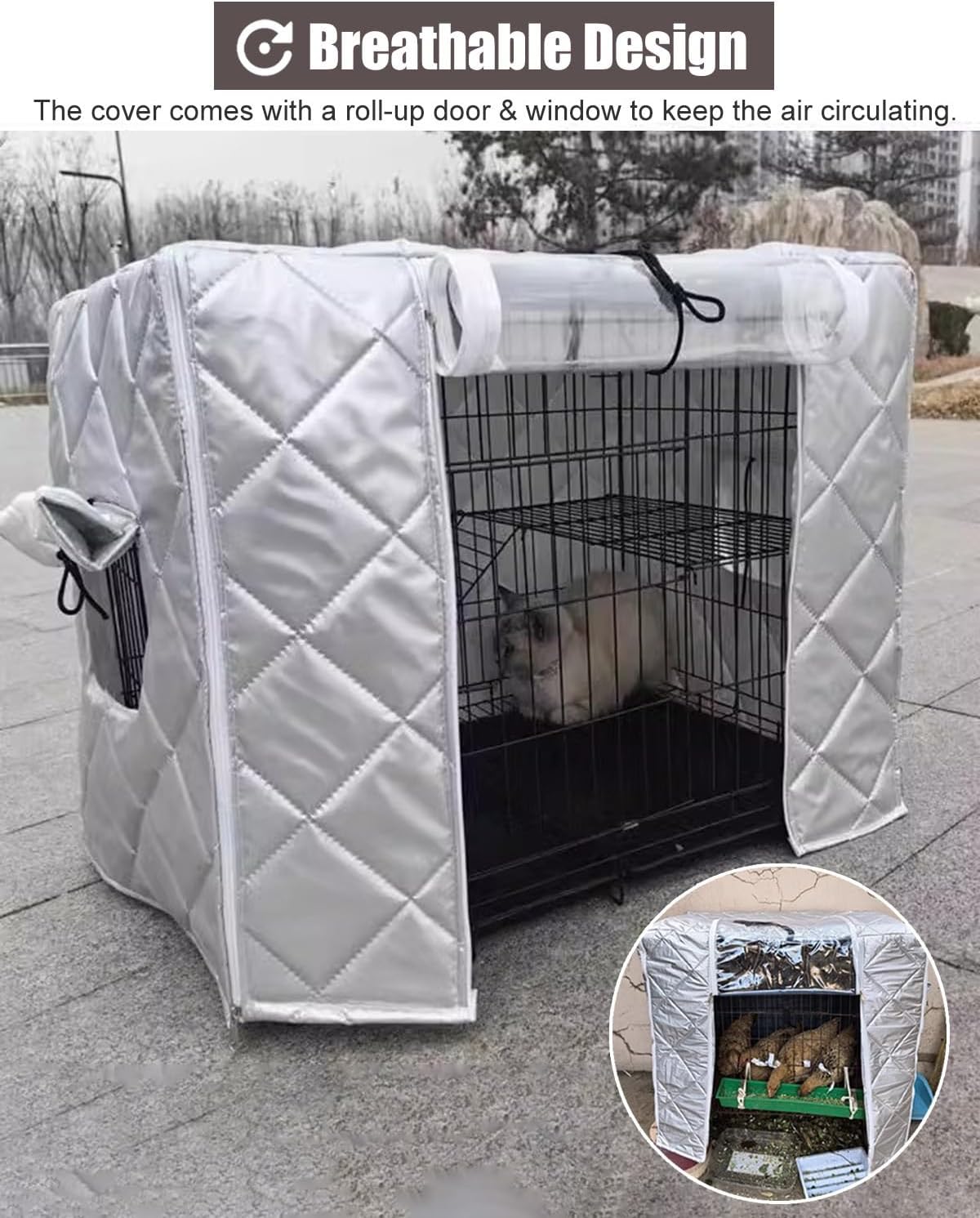 Warmth Dog Crate Cover with Clear Door & Window, Thermal Chicken Coop Cover for Winter Outside, Customizable Kennel Enclosure Blanket for Cat Cage(125x95x110cm (49.2x37.4x43.3in))