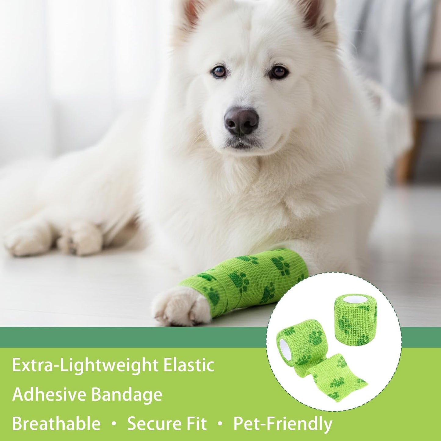 6 Rolls Dog Bandage Vet Wrap Bulk for Wound Care Non-Woven Self Adhesive Bandage Wrap for Horse, Cat, Bird, Pet Animal (Green,2 Inches X 5 yd)