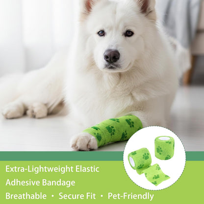 6 Rolls Dog Bandage Vet Wrap Bulk for Wound Care Non-Woven Self Adhesive Bandage Wrap for Horse, Cat, Bird, Pet Animal (Green,2 Inches X 5 yd)