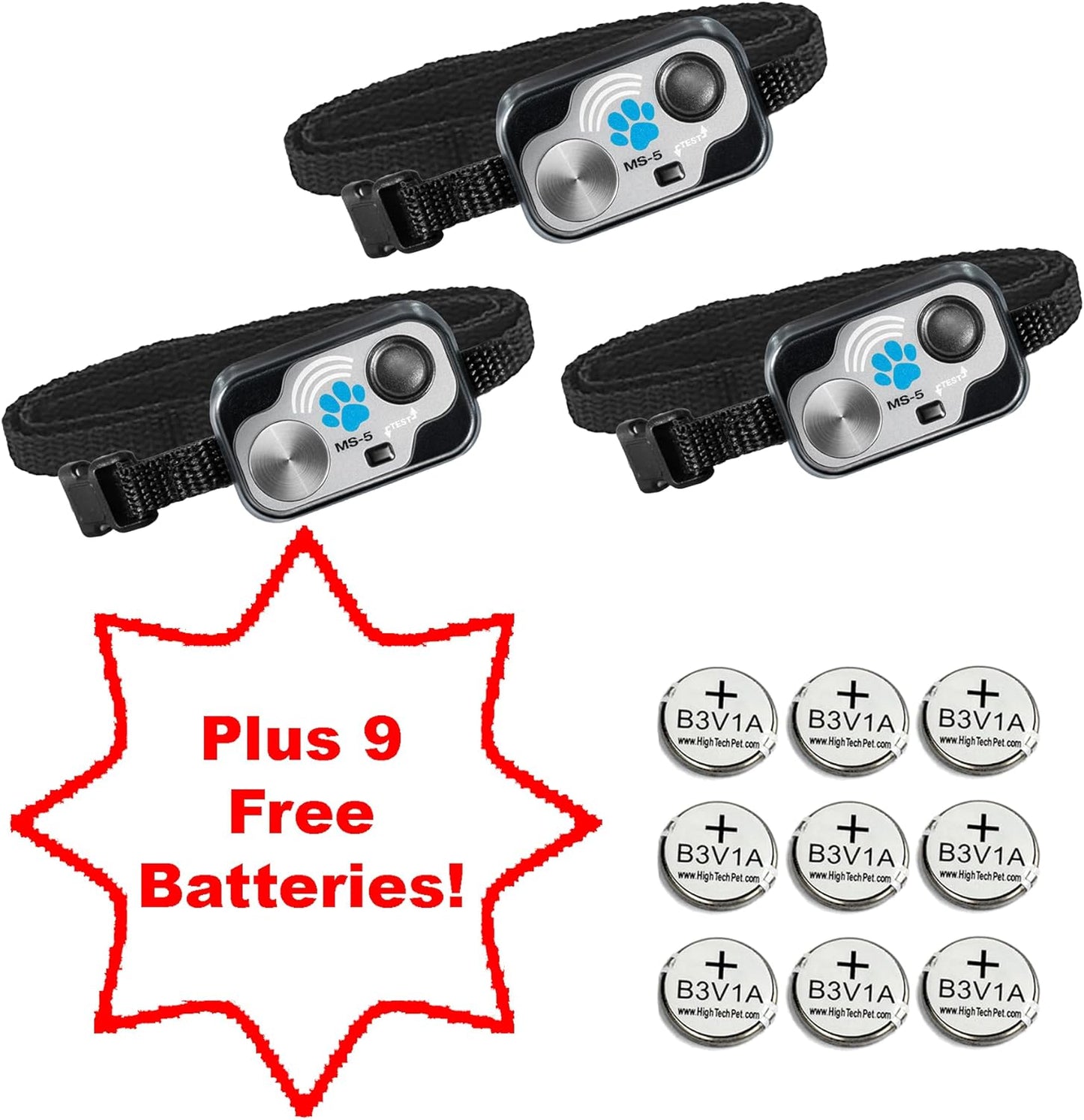 Genuine 3-PK MS-5 Automatic Pet Door Collars with 9 Free Batteries - from High Tech Pet Brand