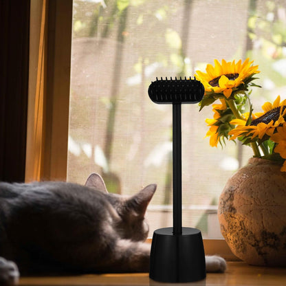 Multi-Functional Cat Grooming Comb and Pet Cleaning Brush with Storage Base, Black, Portable Shedding and Massage Tool for Cats and Dogs