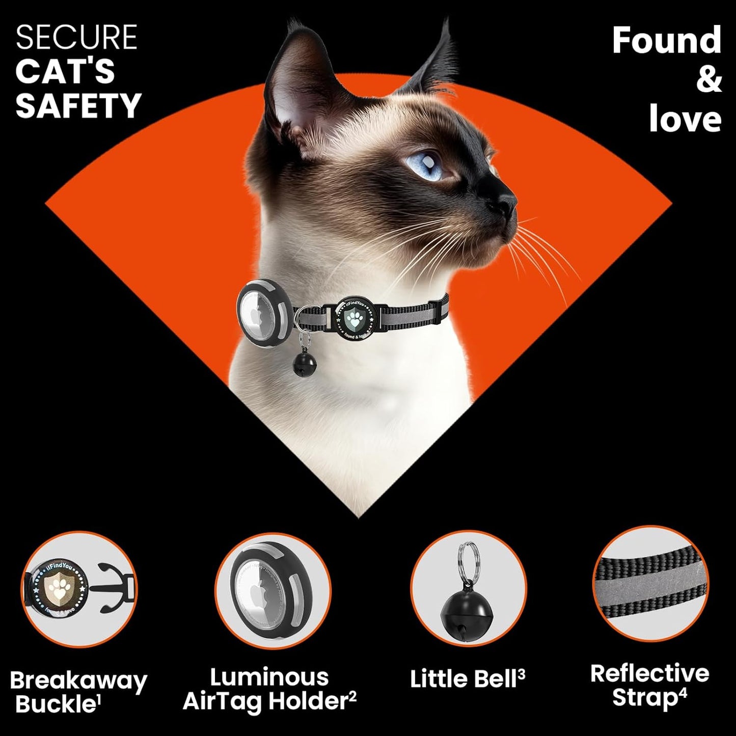 Airtag Cat Collar Breakaway, Reflective Cat Collars with Apple Airtag Holder, Adjustable Kitten Collar with Bells Black