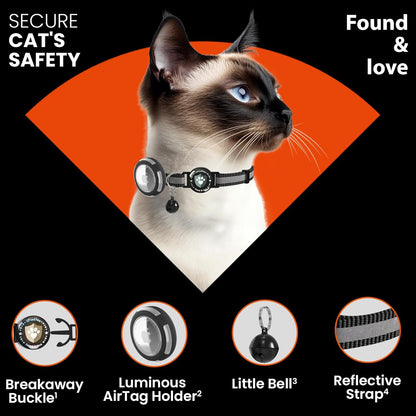 Airtag Cat Collar Breakaway, Reflective Cat Collars with Apple Airtag Holder, Adjustable Kitten Collar with Bells Black
