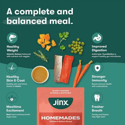 Jinx Dog Food Bundle - 4lb Salmon Dry Dog Food & 8-Pack Homemades Salmon & Chicken Wet Food Pouches (3-oz)