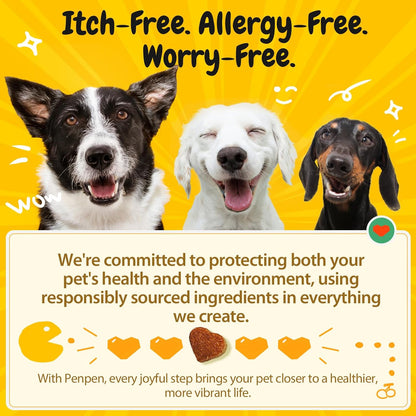 PENPENPET Dog Allergy Relief Chews, Dog Itching Skin Relief, Omega 3 for Dogs Itch Supplement, Relieve Seasonal Allergy, Provide Immune Support (Peanut Butter Chews, 180ct)