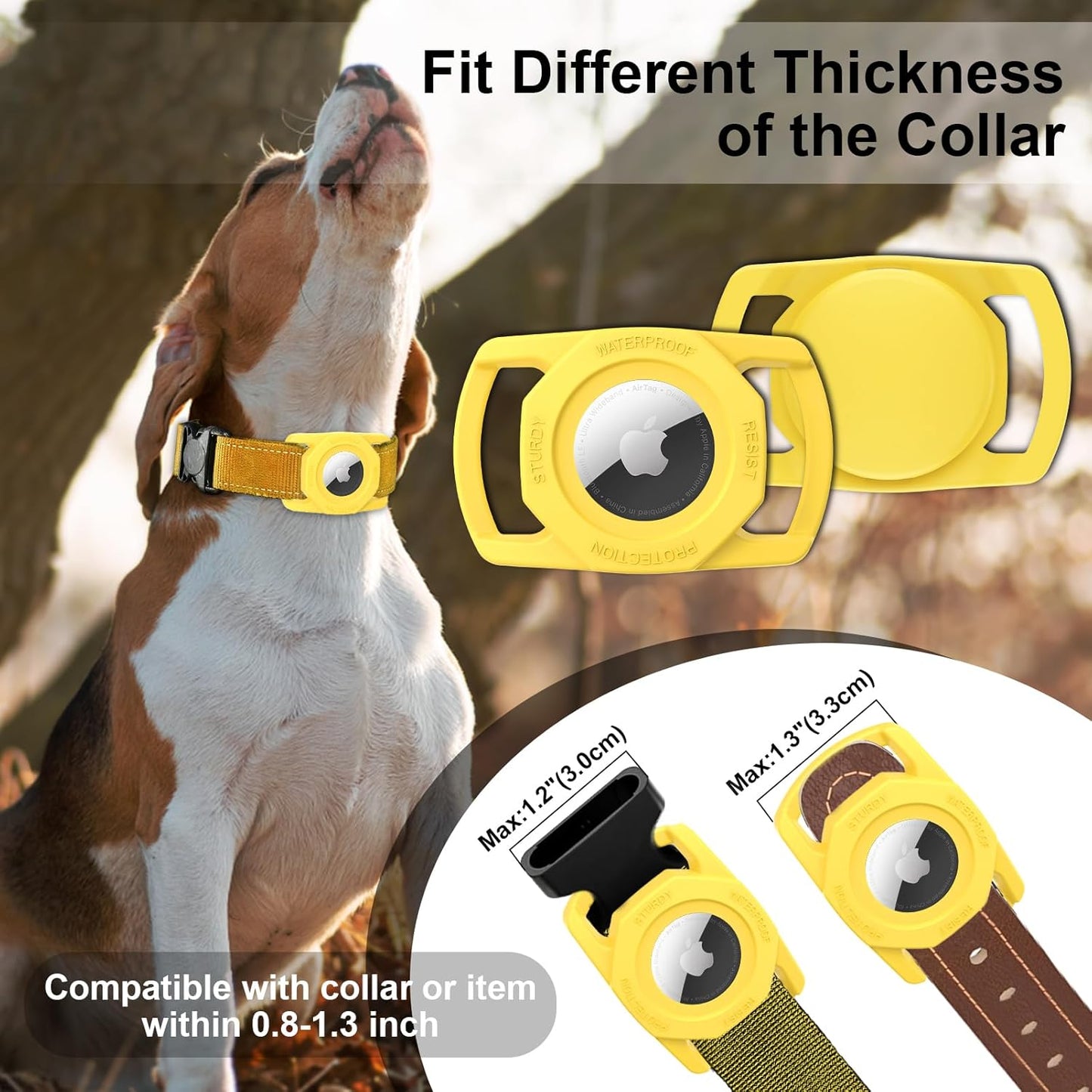 SANKALA Airtag Dog Collar Holder, [1 Pack] Waterproof Airtag Case for Dog Collar, TPU & Silicone Full Body Covered Anti-Lost Apple Air Tag Collar Holder Protective Airtag Case for Pet Collar, Yellow
