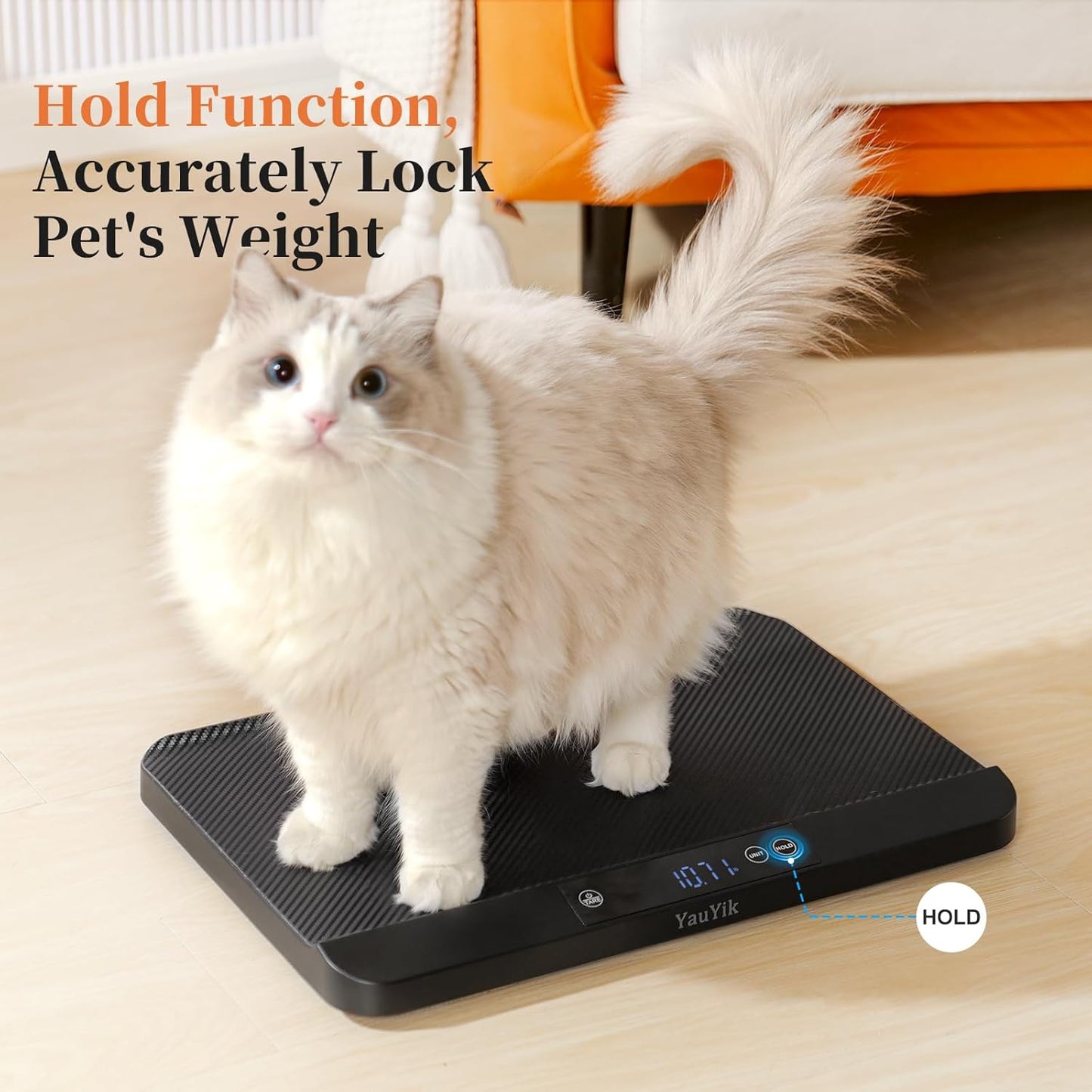 YauYik Digital Pet Scale for Accurate Weighing - Baby Scales for Weighing, Ideal for Small Pets, Puppies, Kittens and Cats with Non-Slip Mat - LED Display with Hold Function, Measures Up to 40kg