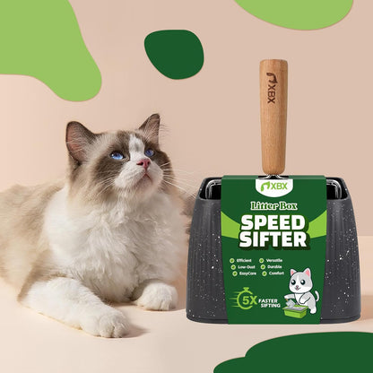 XBX Cat Litter Scoop with Holder, Heavy Duty Litter Sifter, Stainless Steel Litter Shovel, Litter Scooper with Beech Wood Grip and Washable Stand, Perfect for Cat Litter Box Cleaning