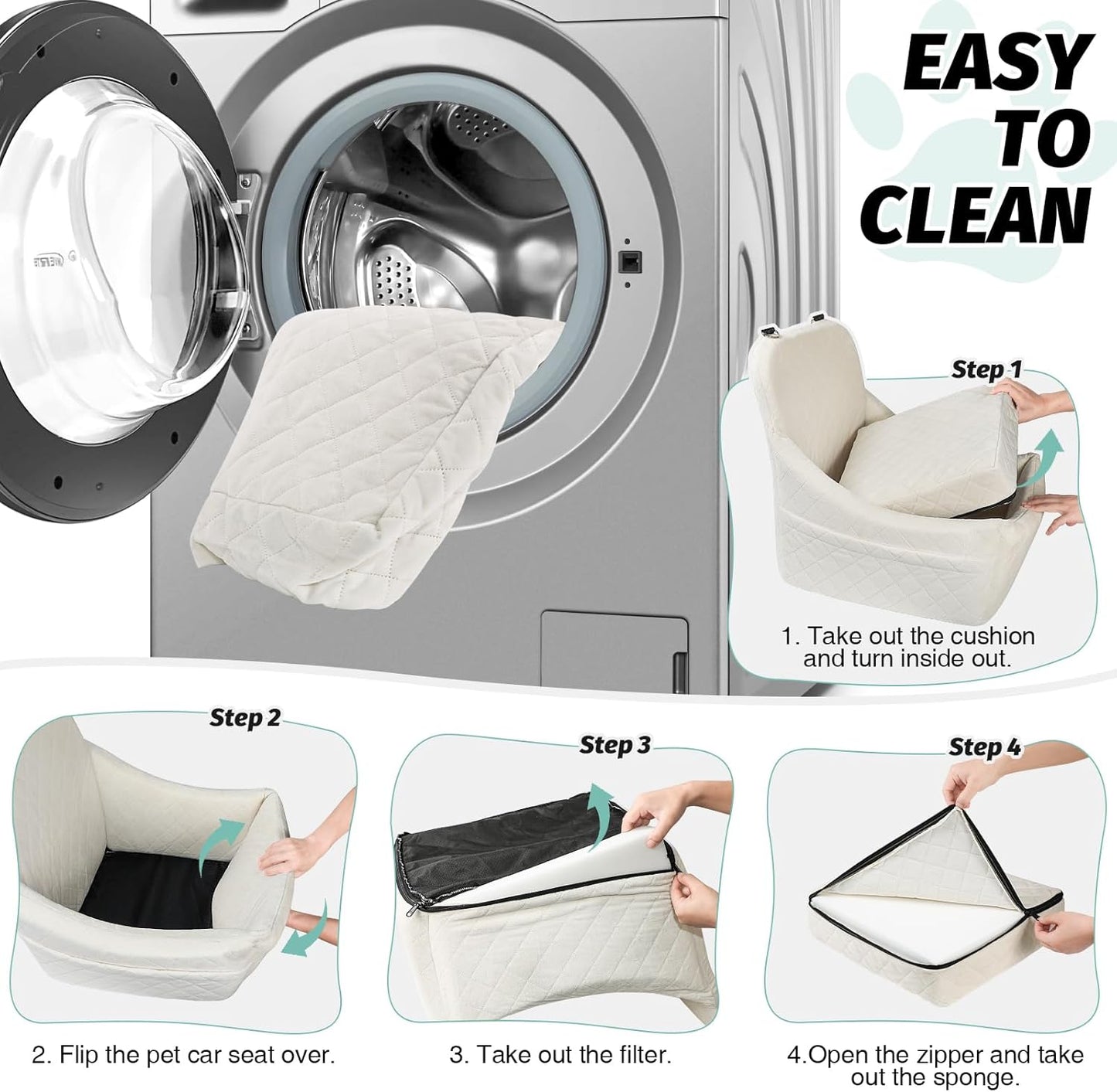 Dog Car Seat for Medium Dogs Up to 40lbs,Easy to Install with Adjustable Straps,Anti-Slip Base,Fully Detachable and Washable,Soft Fabric Fill in Memory Foam,2 Side Pockets(Beige,Medium)